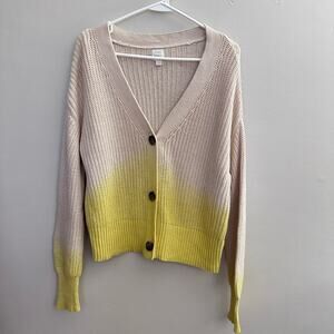 Roan + Ryan Knit Cardigan Sweater Yellow Cream Ombre Dip Dye Chunky Knit SMALL
